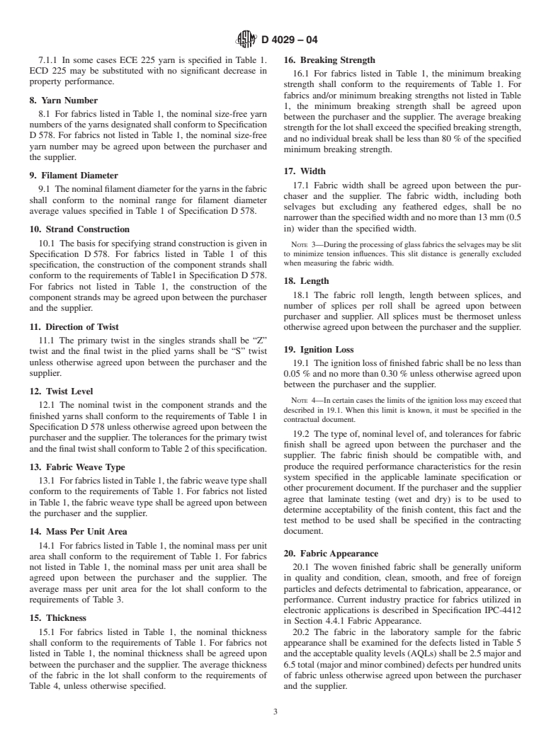 ASTM D4029-04 - Standard Specification for Finished Woven Glass Fabrics