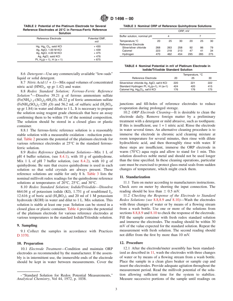 ASTM D1498-00 - Standard Practice for Oxidation-Reduction Potential of Water