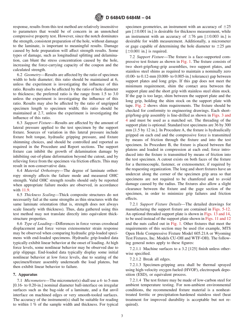 ASTM D6484/D6484M-04 - Standard Test Method for Open-Hole Compressive Strength of Polymer Matrix Composite Laminates