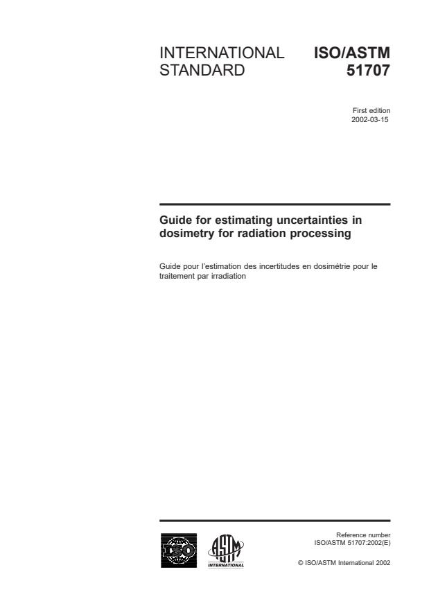 ISO/ASTM 51707:2002 - Guide for estimating uncertainties in dosimetry for radiation processing