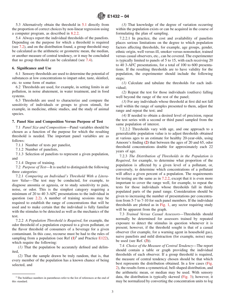 ASTM E1432-04 - Standard Practice for Defining and Calculating Individual and Group Sensory Thresholds from Forced-Choice Data Sets of Intermediate Size