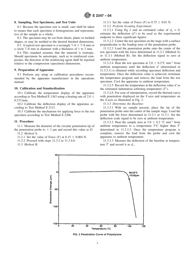 ASTM E2347-04 - Standard Test Method for Indentation Softening Temperature by Thermomechanical Analysis