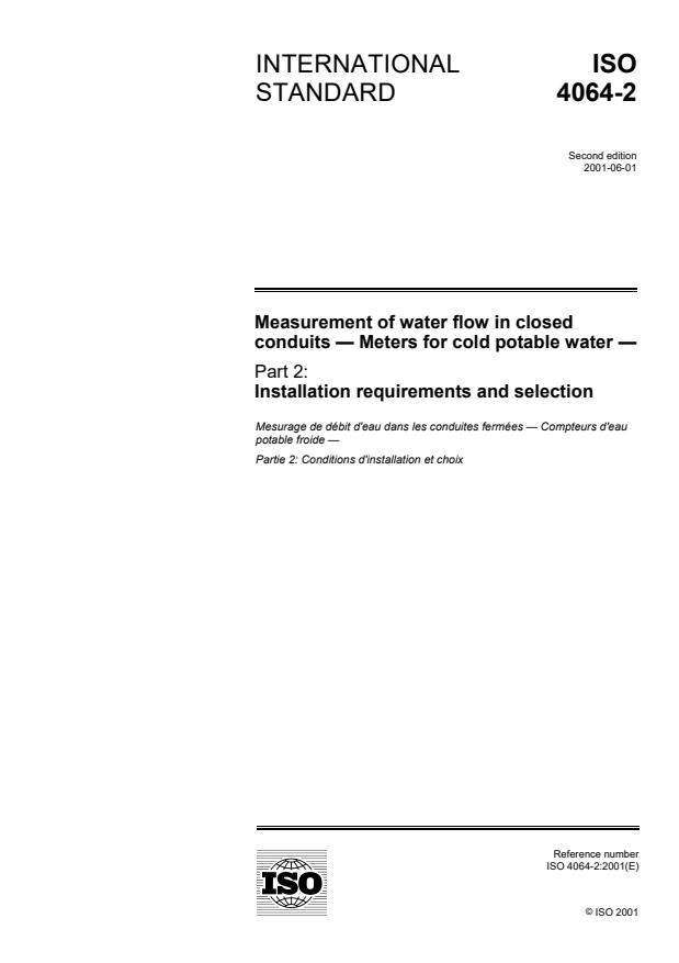 ISO 4064-2:2001 - Measurement of water flow in closed conduits -- Meters for cold potable water