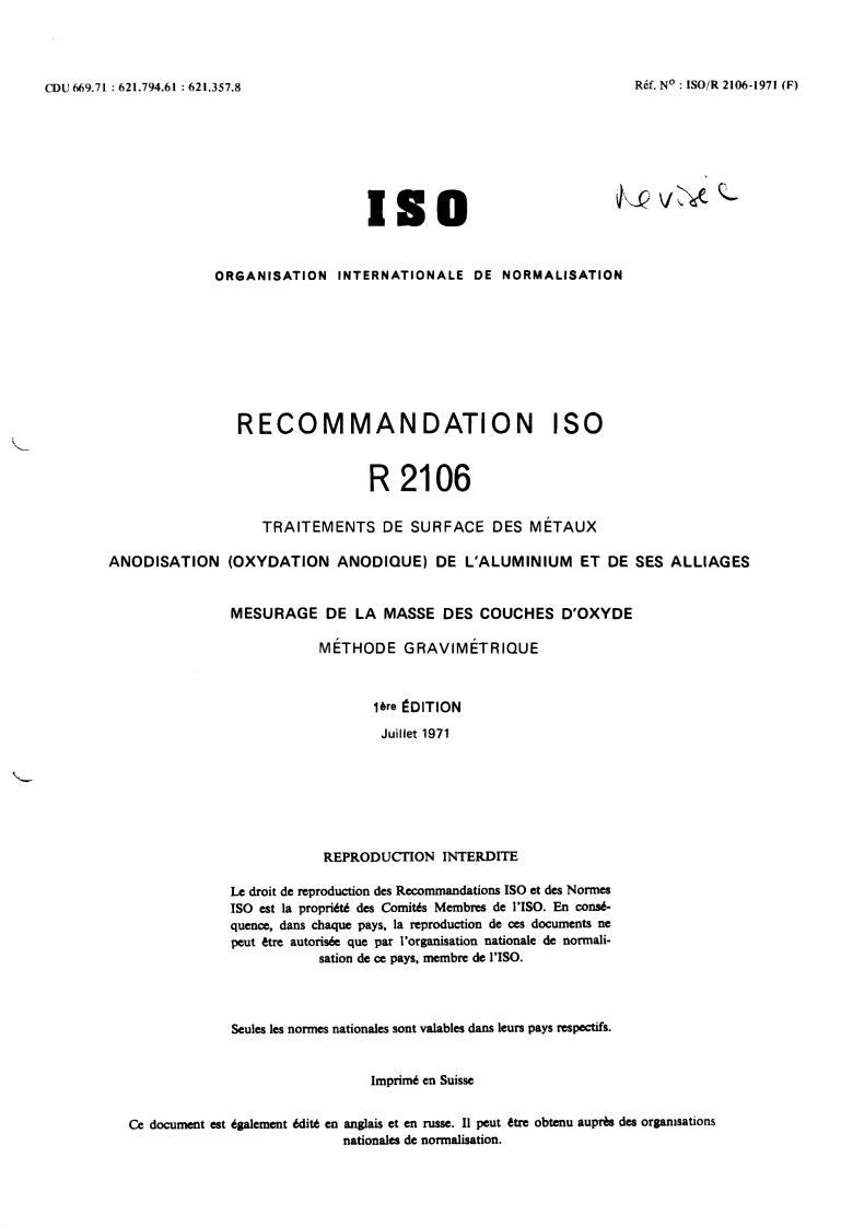 ISO/R 2106:1971 - Title missing - Legacy paper document
Released:1/1/1971