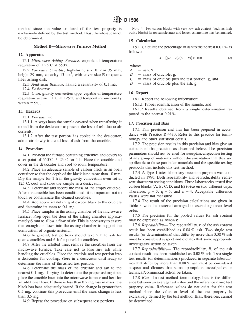 ASTM D1506-99 - Standard Test Methods for Carbon Black-Ash Content