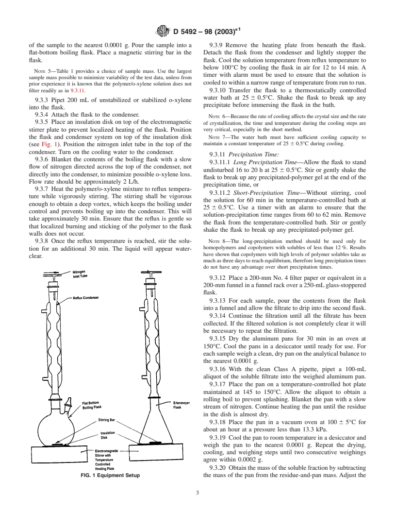 ASTM D5492-98(2003)e1 - Standard Test Method for Determination of Xylene Solubles in Propylene Plastics