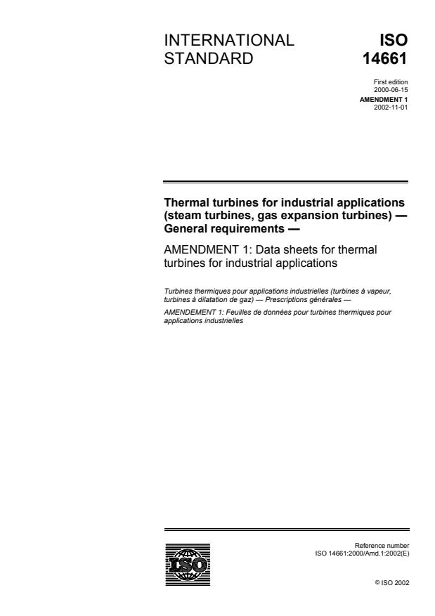 ISO 14661:2000/Amd 1:2002 - Data sheets for thermal turbines for industrial applications