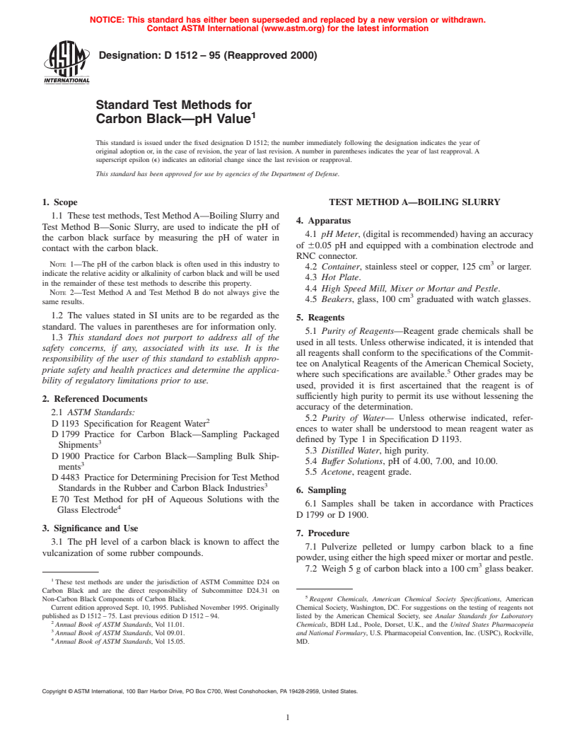 ASTM D1512-95(2000) - Standard Test Methods for Carbon Black-pH Value