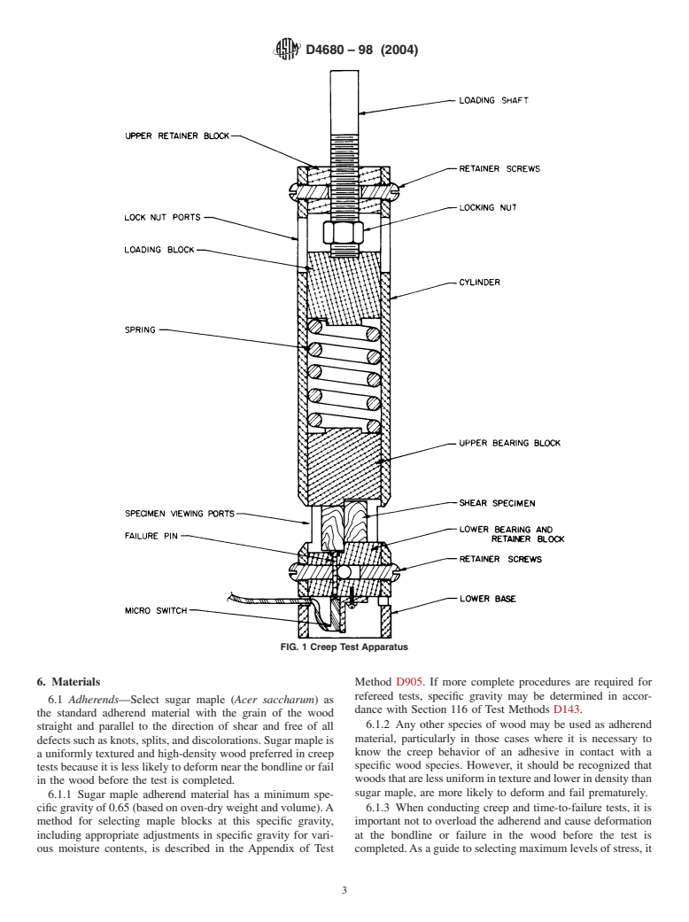 ASTM D4680-98(2004) - Standard Test Method for Creep and Time to Failure of Adhesives in Static Shear by Compression Loading (Wood-to-Wood)