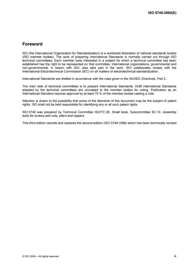 ISO 5749:2004 - Pliers and nippers -- Diagonal cutting nippers -- Dimensions and test values