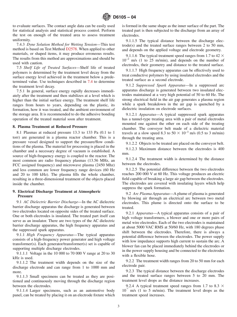 ASTM D6105-04 - Standard Practice for Application of Electrical Discharge Surface Treatment (Activation) of Plastics for Adhesive Bonding