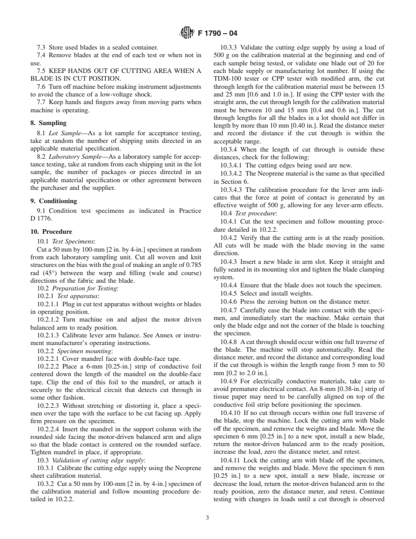 ASTM F1790-04 - Standard Test Method for Measuring Cut Resistance of Materials Used in Protective Clothing