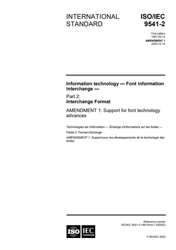 ISO/IEC 9541-2:1991/Amd 1:2000 - Support for font technology advances