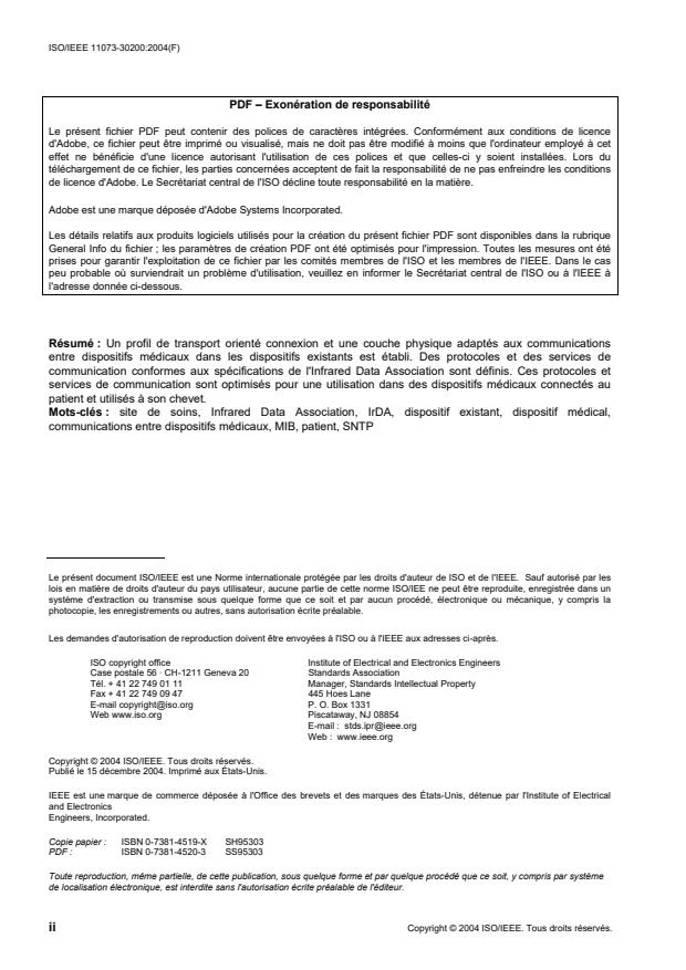ISO/IEEE 11073-30200:2004 ISO/IEEE 11073-30200:2004 - Informatique de santé -- Communication entre dispositifs médicaux sur le site des soins - Page 4 preview