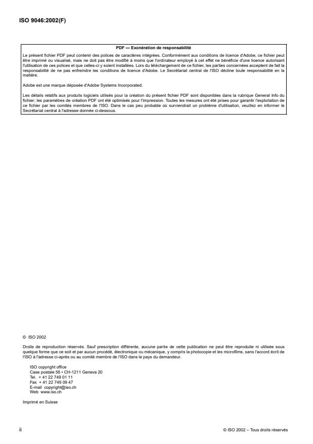 ISO 9046:2002 ISO 9046:2002 - Construction immobiliere -- Produits pour joints -- Détermination des propriétés d'adhésivité/cohésion des mastics a température constante - Page 2 preview