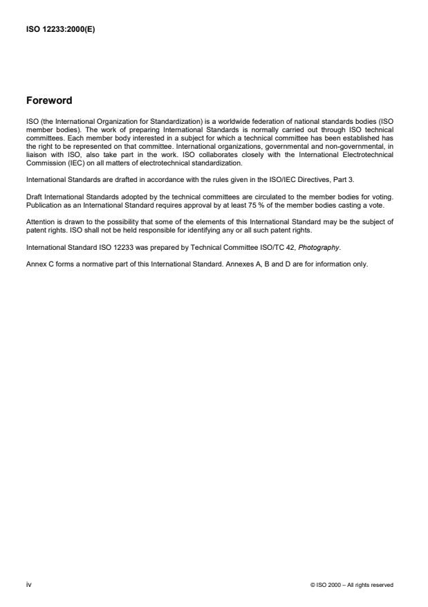 ISO 12233:2000 ISO 12233:2000 - Photography -- Electronic still-picture cameras -- Resolution measurements - Page 4 preview