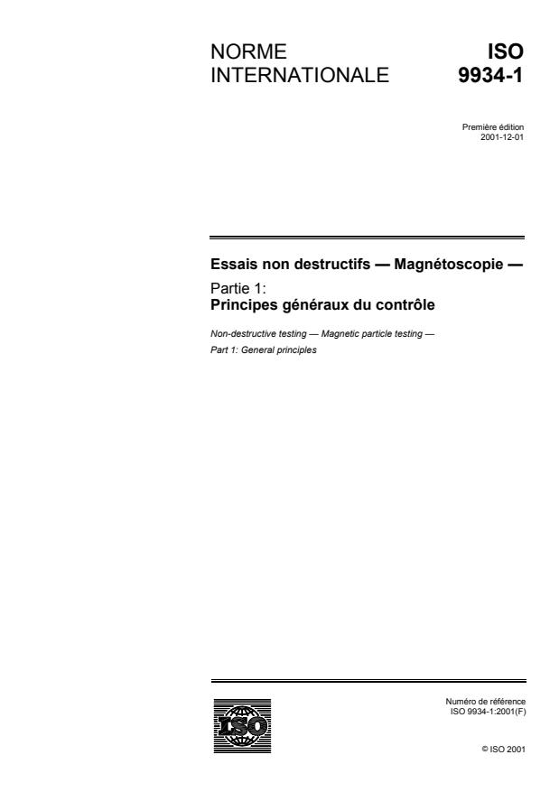 ISO 9934-1:2001 - Essais non destructifs -- Magnétoscopie
