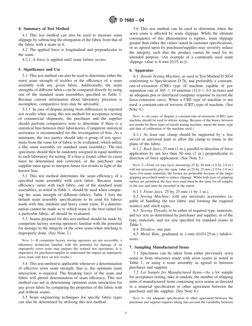 ASTM D1683-04 - Standard Test Method for Failure in Sewn Seams of Woven Apparel Fabrics