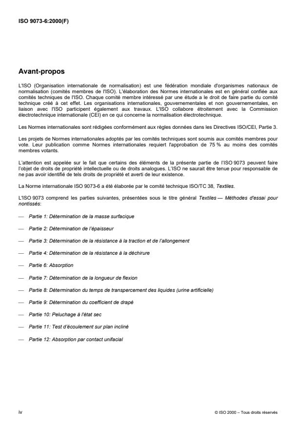 ISO 9073-6:2000 ISO 9073-6:2000 - Textiles -- Méthodes d'essai pour nontissés - Page 4 preview