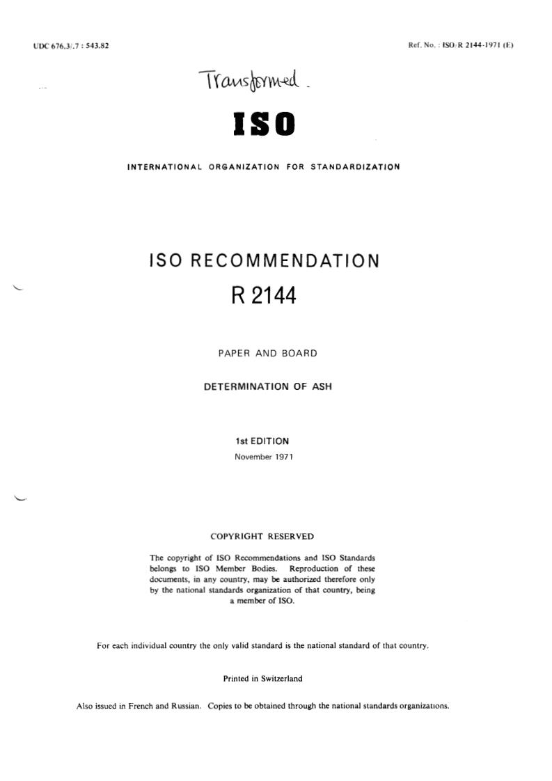 ISO/R 2144:1971 - Title missing - Legacy paper document
Released:1/1/1971