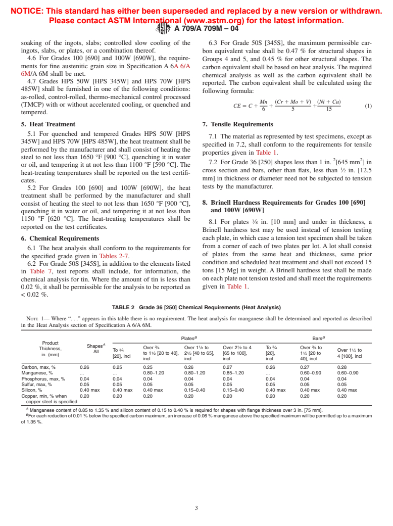 ASTM A709/A709M-04 - Standard Specification for Carbon and High-Strength Low-Alloy Structural Steel Shapes, Plates, and Bars and Quenched-and-Tempered Alloy Structural Steel Plates for Bridges