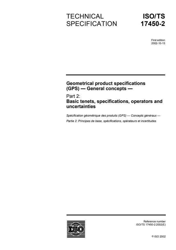 ISO/TS 17450-2:2002 - Geometrical product specifications (GPS) -- General concepts