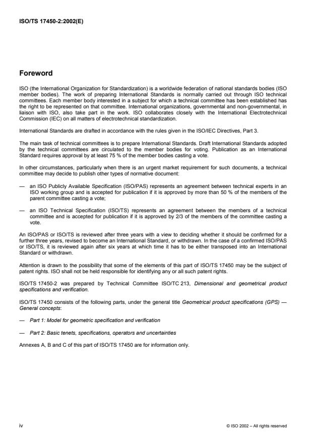 ISO/TS 17450-2:2002 ISO/TS 17450-2:2002 - Geometrical product specifications (GPS) -- General concepts - Page 4 preview