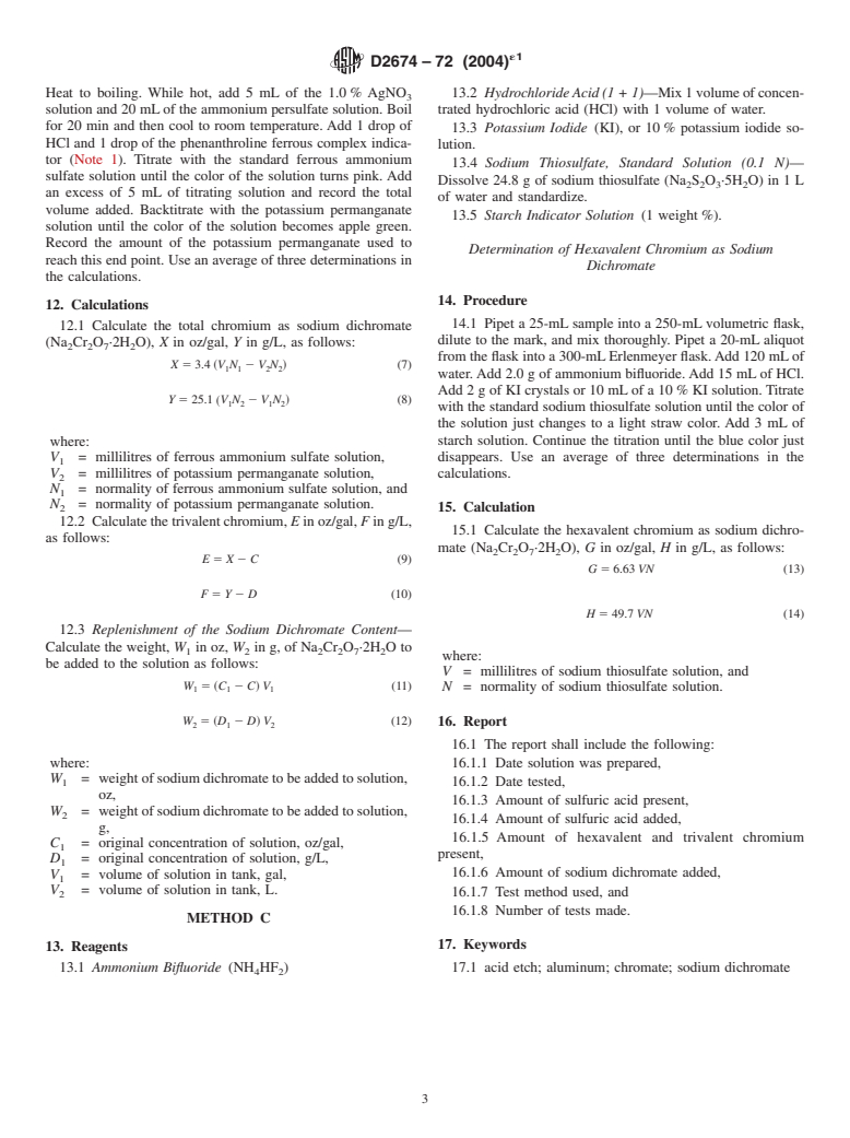 ASTM D2674-72(2004)e1 - Standard Methods of Analysis of Sulfochromate Etch Solution Used in Surface Preparation of Aluminum