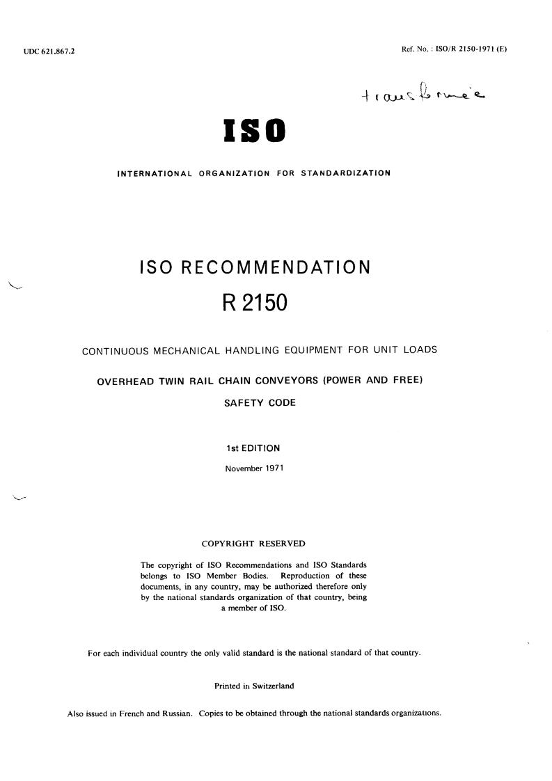 ISO/R 2150:1971 - Title missing - Legacy paper document
Released:1/1/1971