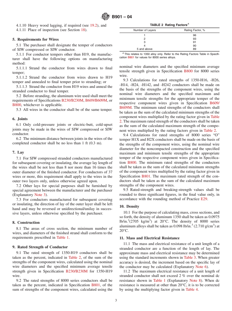 ASTM B901-04 - Standard Specification for Compressed Round Stranded Aluminum Conductors Using Single Input Wire Construction