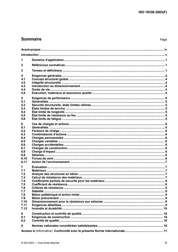 ISO 19338:2003 - Exigences de performance et d'évaluation pour la conception des normes relatives au béton structurel