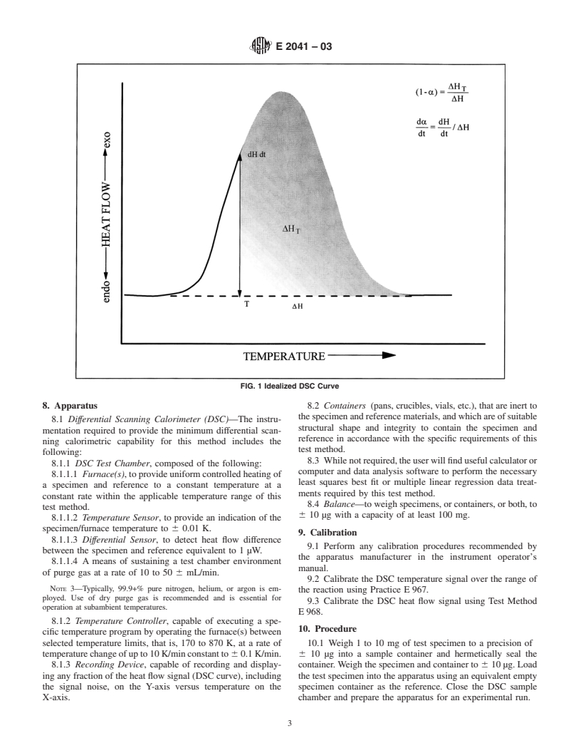ASTM E2041-03 - Standard Method for Estimating Kinetic Parameters by Differential Scanning Calorimeter Using the Borchardt and Daniels Method