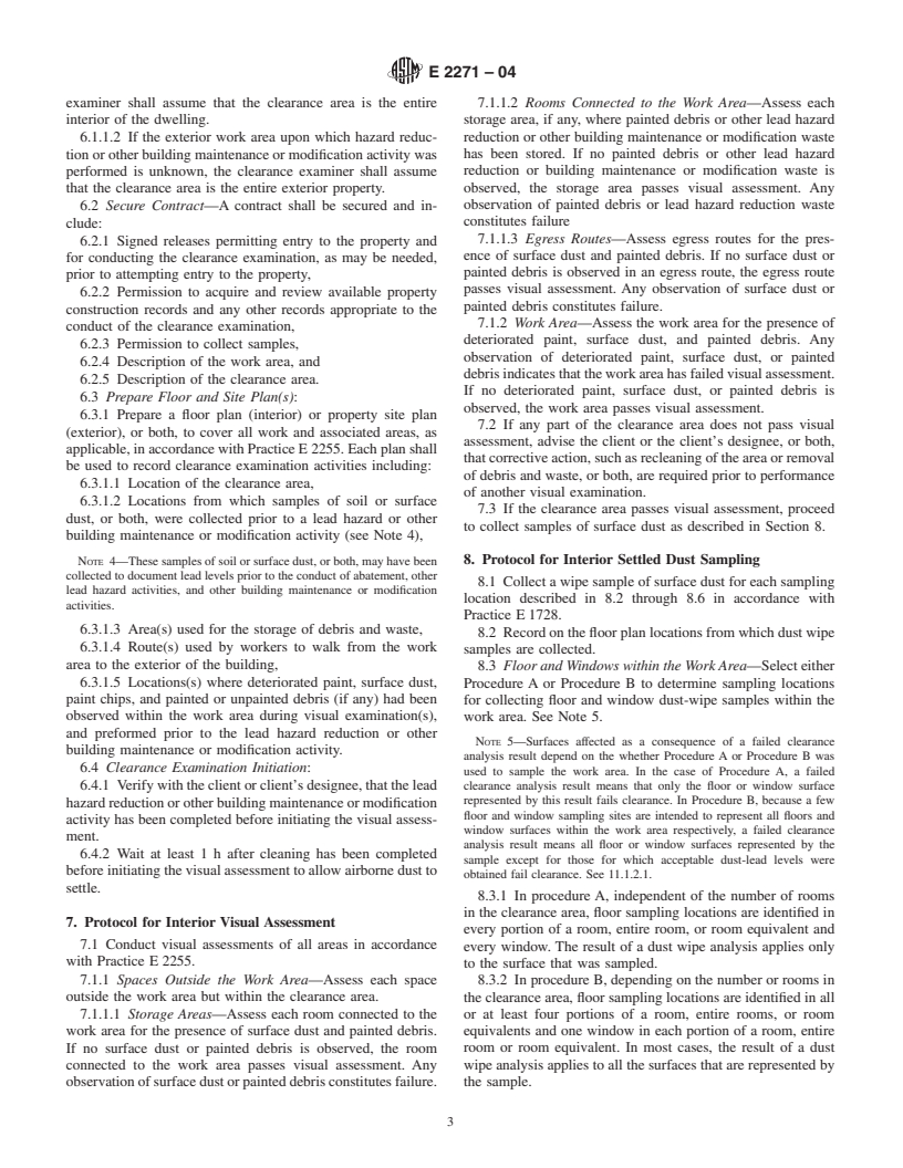 ASTM E2271-04 - Standard Practice for Clearance Examinations Following Lead Hazard Reduction Activities in Single-Family Dwellings and Child-Occupied Facilities