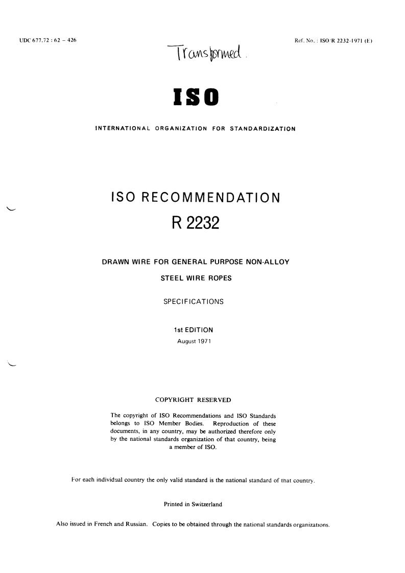 ISO/R 2232:1971 - Title missing - Legacy paper document
Released:1/1/1971
