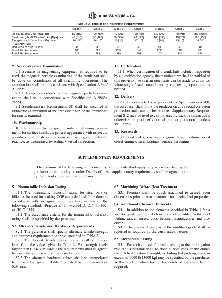 ASTM A983/A983M-04 - Standard Specification for Continuous Grain Flow Forged Carbon and Alloy Steel Crankshafts for Medium Speed Diesel Engines