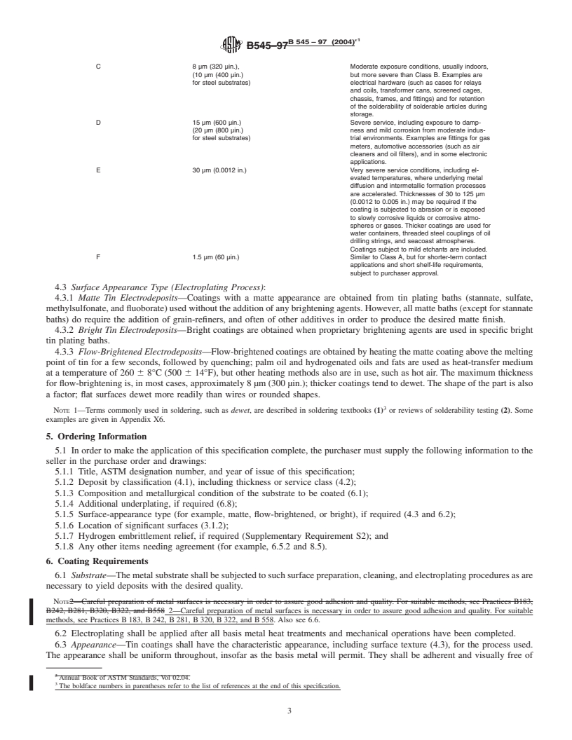 REDLINE ASTM B545-97(2004)e1 - Standard Specification for Electrodeposited Coatings of Tin