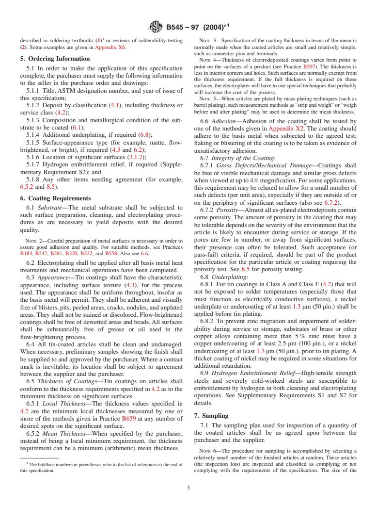 ASTM B545-97(2004)e1 - Standard Specification for Electrodeposited Coatings of Tin