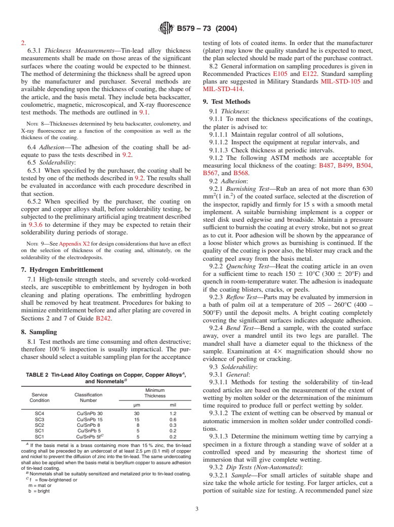 ASTM B579-73(2004) - Standard Specification for Electrodeposited Coatings of Tin-Lead Alloy (Solder Plate)