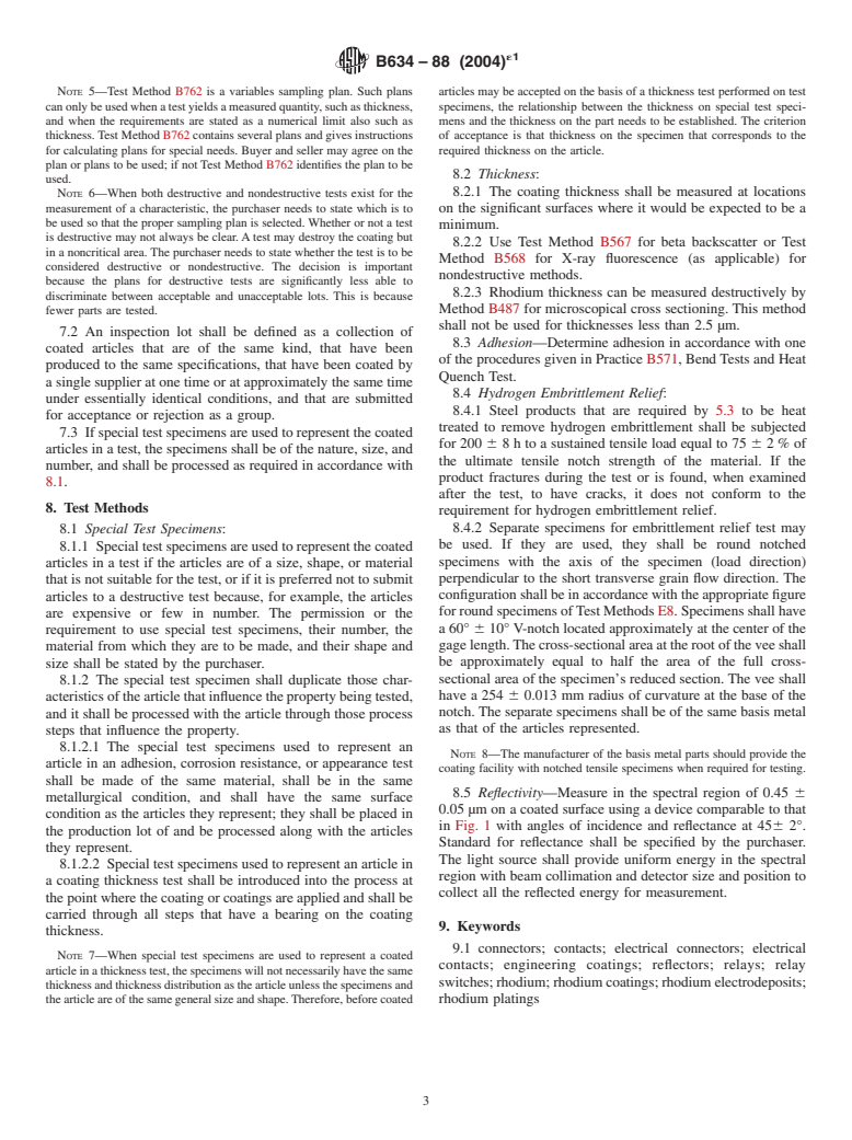 ASTM B634-88(2004)e1 - Standard Specification for Electrodeposited Coatings of Rhodium for Engineering Use