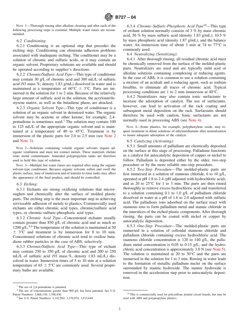 ASTM B727-04 - Standard Practice for Preparation of Plastics Materials for Electroplating