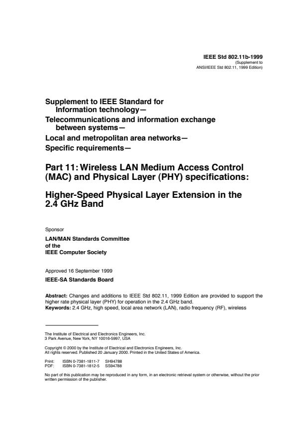 ISO/IEC 8802-11:1999/PDAM 2 - Higher-speed physical layer extension in the 2.4 GHz band