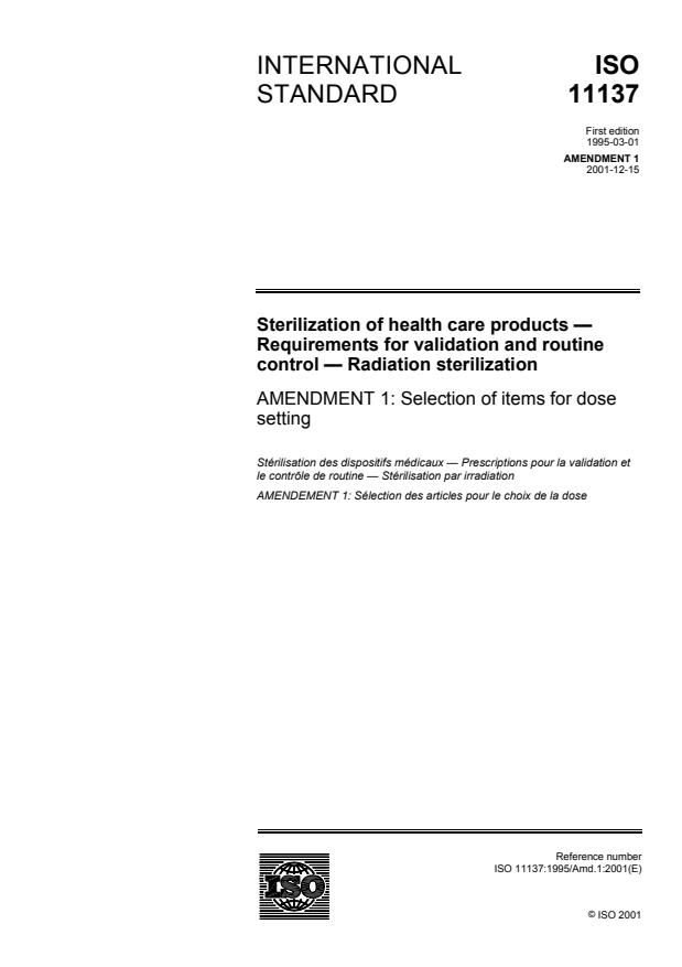 ISO 11137:1995/Amd 1:2001 - Selection of items for dose setting