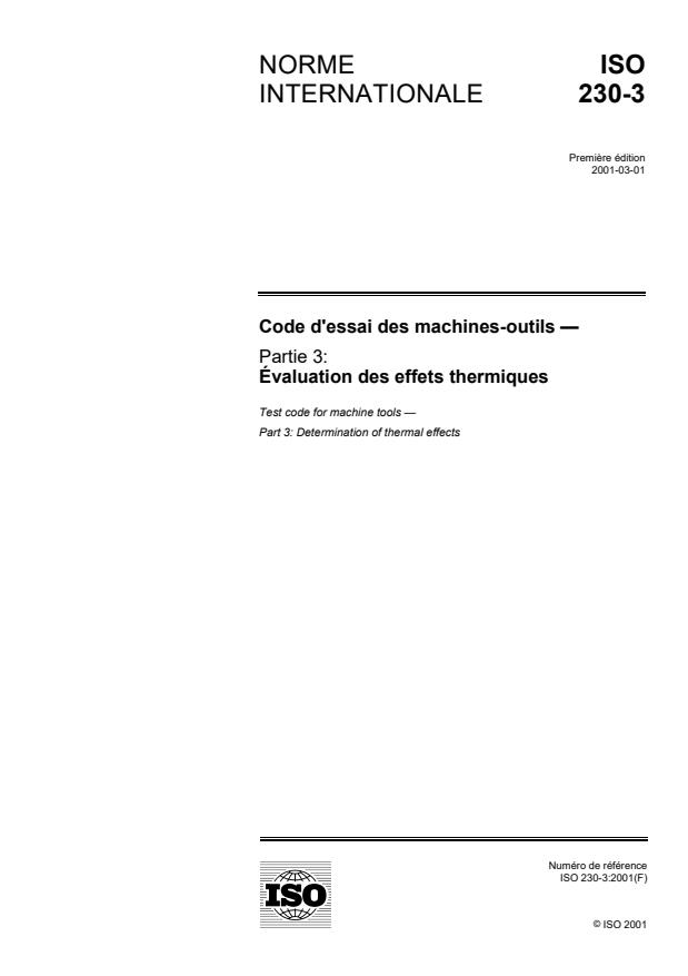 ISO 230-3:2001 - Code d'essai des machines-outils