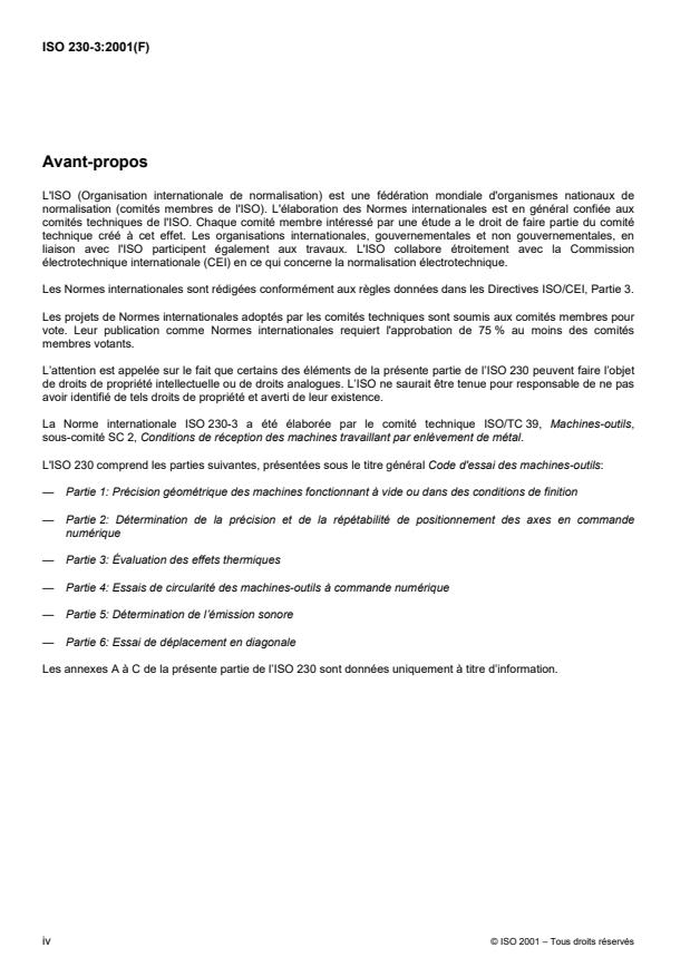 ISO 230-3:2001 ISO 230-3:2001 - Code d'essai des machines-outils - Page 4 preview
