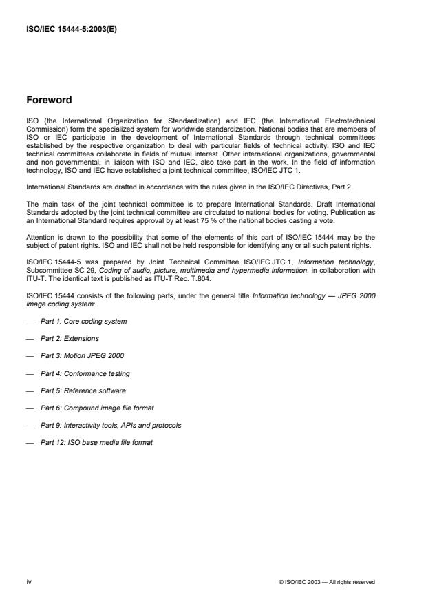 ISO/IEC 15444-5:2003 ISO/IEC 15444-5:2003 - Information technology -- JPEG 2000 image coding system: Reference software - Page 4 preview