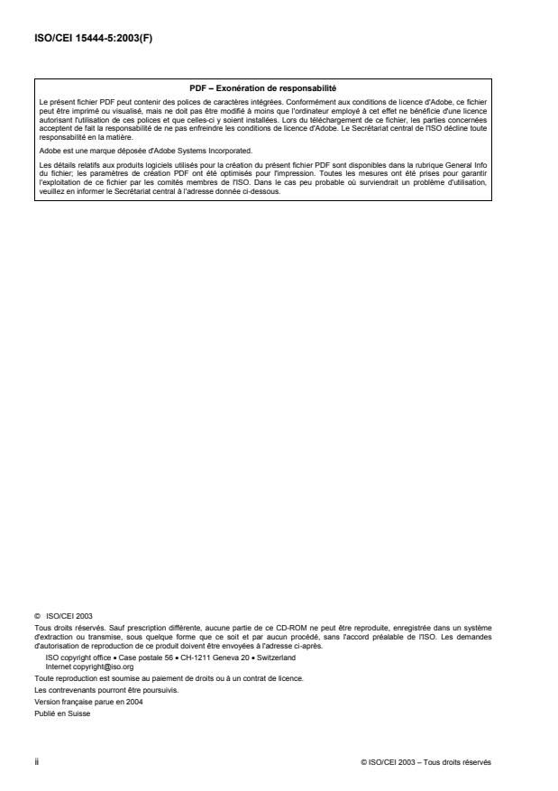 ISO/IEC 15444-5:2003 ISO/IEC 15444-5:2003 - Technologies de l'information -- Systeme de codage d'images JPEG 2000: Logiciel de référence - Page 2 preview
