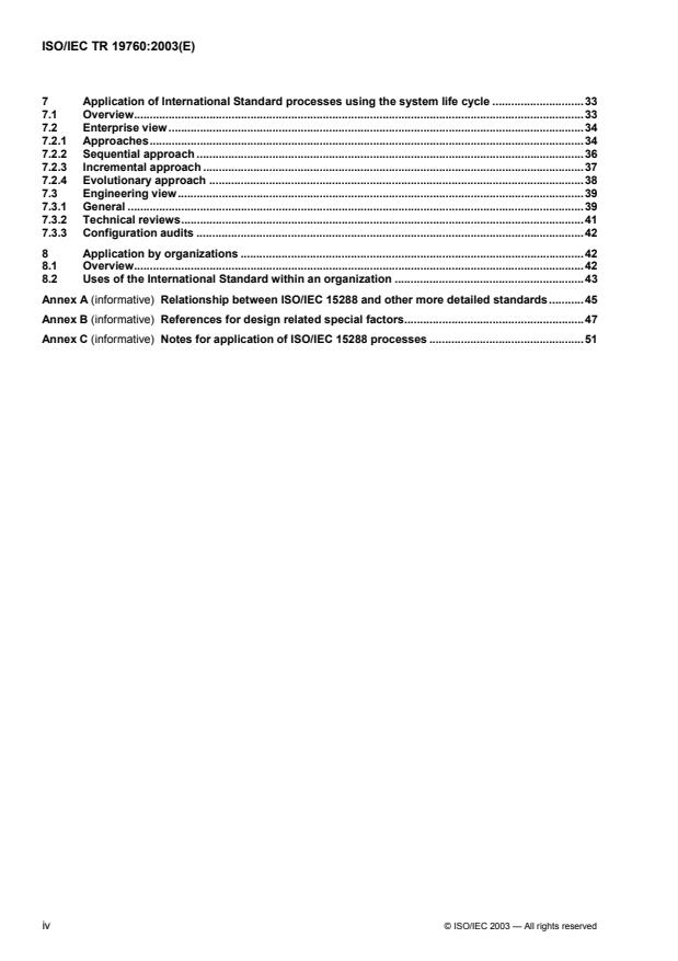 ISO/IEC TR 19760:2003 ISO/IEC TR 19760:2003 - Systems engineering -- A guide for the application of ISO/IEC 15288 (System life cycle processes) - Page 4 preview