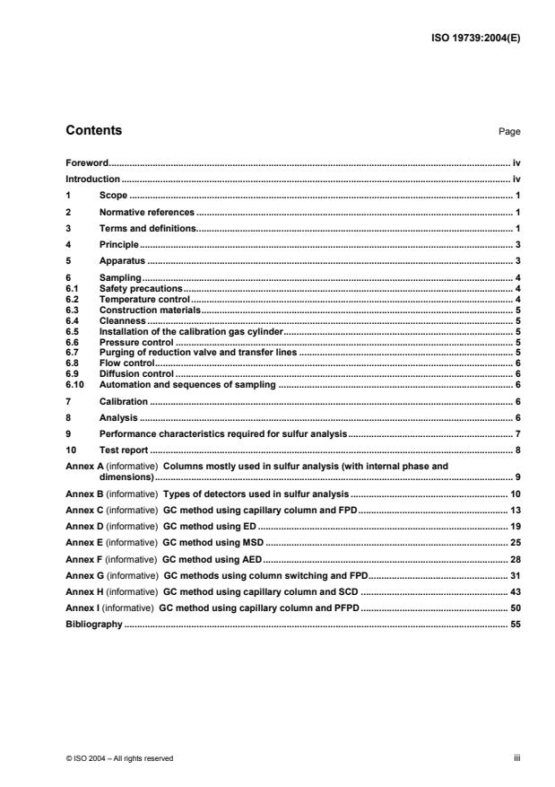 ISO 19739:2004 - Natural gas -- Determination of sulfur compounds using gas chromatography