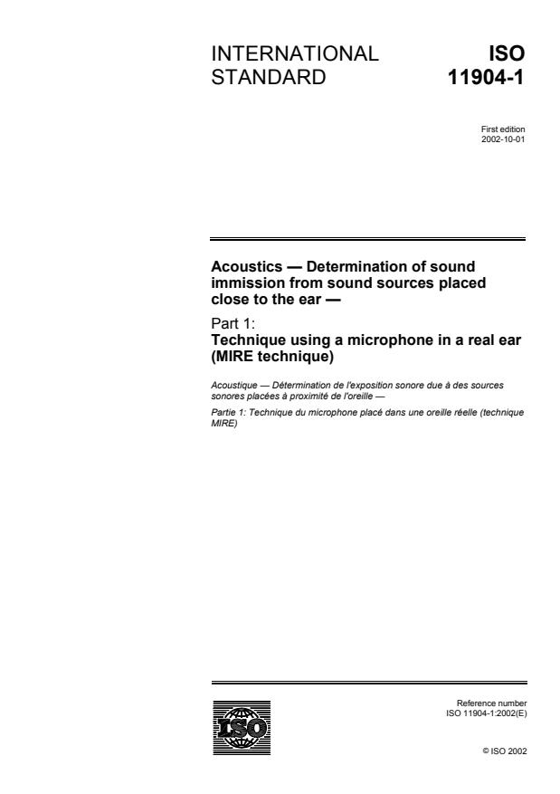 ISO 11904-1:2002 - Acoustics -- Determination of sound immission from sound sources placed close to the ear