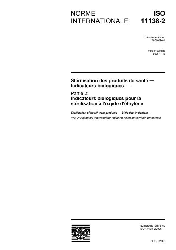 ISO 11138-2:2006 - Stérilisation des produits de santé -- Indicateurs biologiques